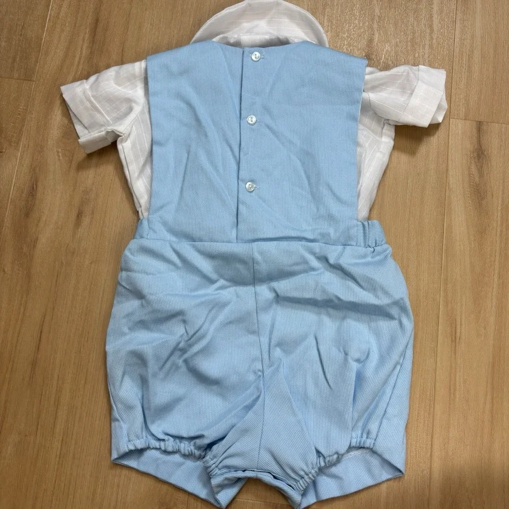 Vintage Nannette Boys 18 Month Peter Rabbit Shortall Outfit Blue Button Shirt